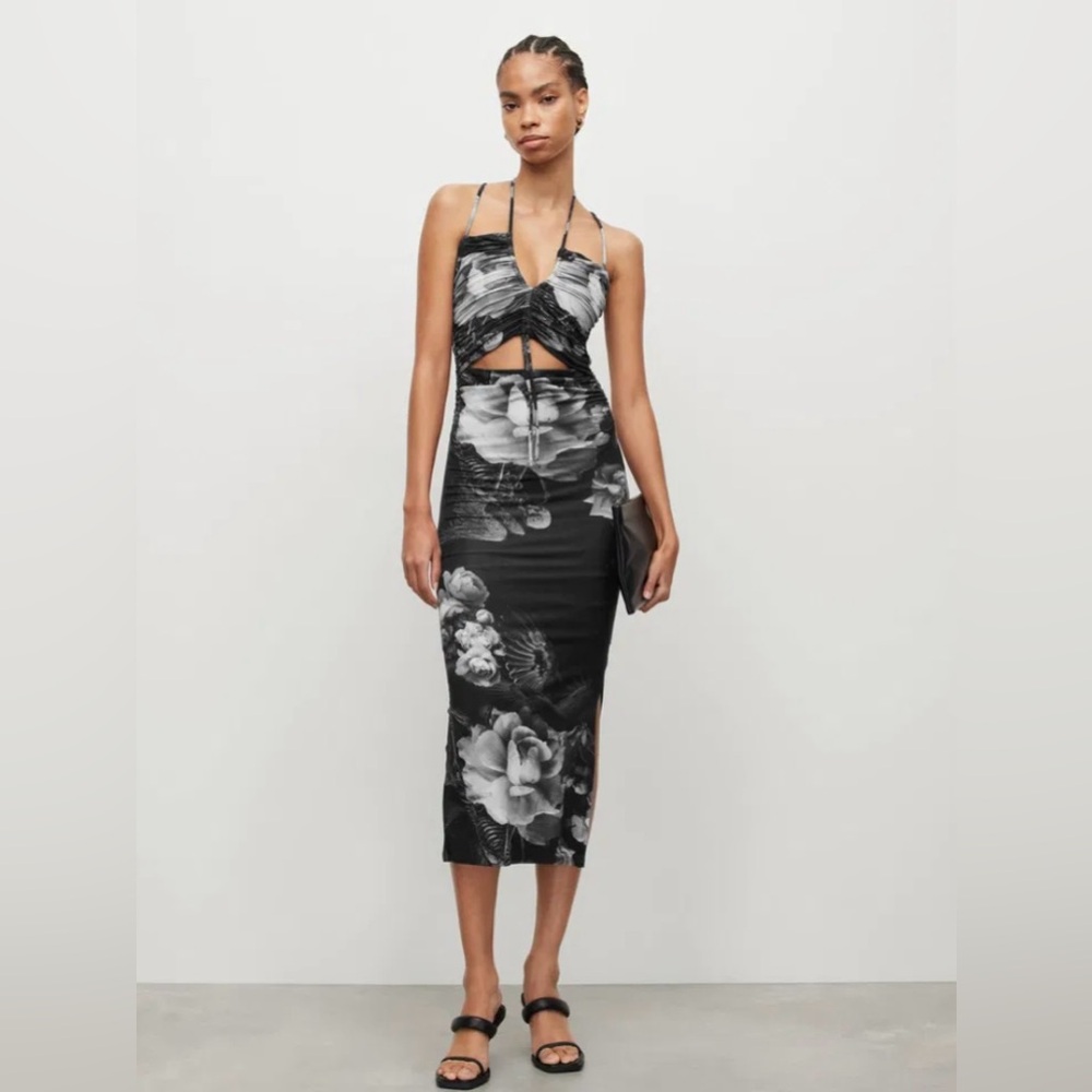 All Saints Amaya Valley Cut-Out Midi Dress US4